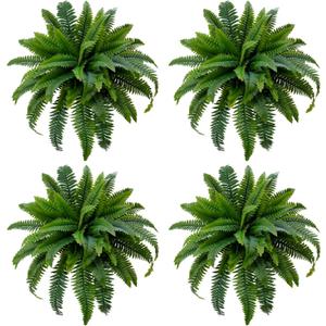 Senjie Artificial Boston Fern 4 Set 55 Branches Fake Ferns for Outdoors 32Inch Faux Plant for Home Living Room Office Decor