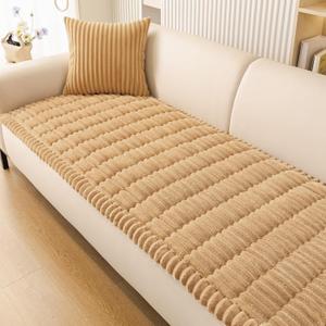 Smiry Couch Cover for Dogs Washable, Non Slip Fuzzy Pet Couch Covers for 3 Cushion Sofa Pet Friendly, Thick Soft Sofa Slipcovers Cushion Protector (Camel, 27.6" x 70.9")