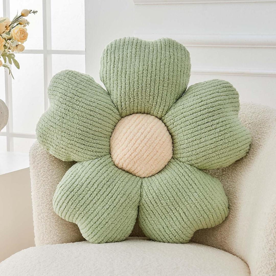Kcvvcr Flower Throw Pillow, Cute Flower Shaped Pillow Decorative Throw Pillow for Bed Couch, Soft Daisy Pillows Floor Seating Cushion Cushions (14.9 Inch Sage Green)
