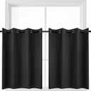 YGO 36 Inches Blackout Curtains Kitchen Window Valances Half Long Short Drapes Room Darkening Thermal Insulated Tiers Blinds for Bedroom and Bathroom 52 W by 36 L Black Double Panells