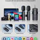 PQRQP 3 in 1 Professional Wireless Lavalier Microphone for iPhone/Android/Camera, Wireless Microphones, Mini Microphone, Crystal Clear Sound Quality for Recording, Live Streaming, Clips-Elegant Black