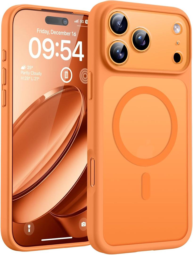 TOCOL for iPhone 17 Pro Max Case, Compatible with Magsafe Charger, Full Camera Protection, Translucent Matte for iPhone 17 Pro Max Phone Case 6.9 inch (Orange)