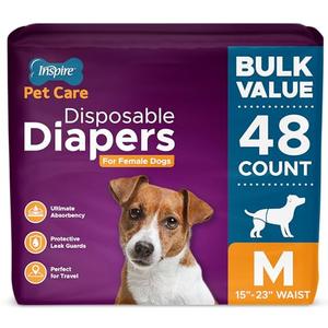Inspire Pet Care Dog Diapers Female Dogs | Bulk Value Doggie Incontinence, Accidents, for Heat, Pee or Period and Housebreaking (Medium (48 Count))