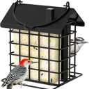 Gbekery All-Metal Double Suet Bird Feeder for Outdoors Hanging, Suet Cake Cage Holder with Weather-Resistant Roof & Perch for Outside Garden, Black
