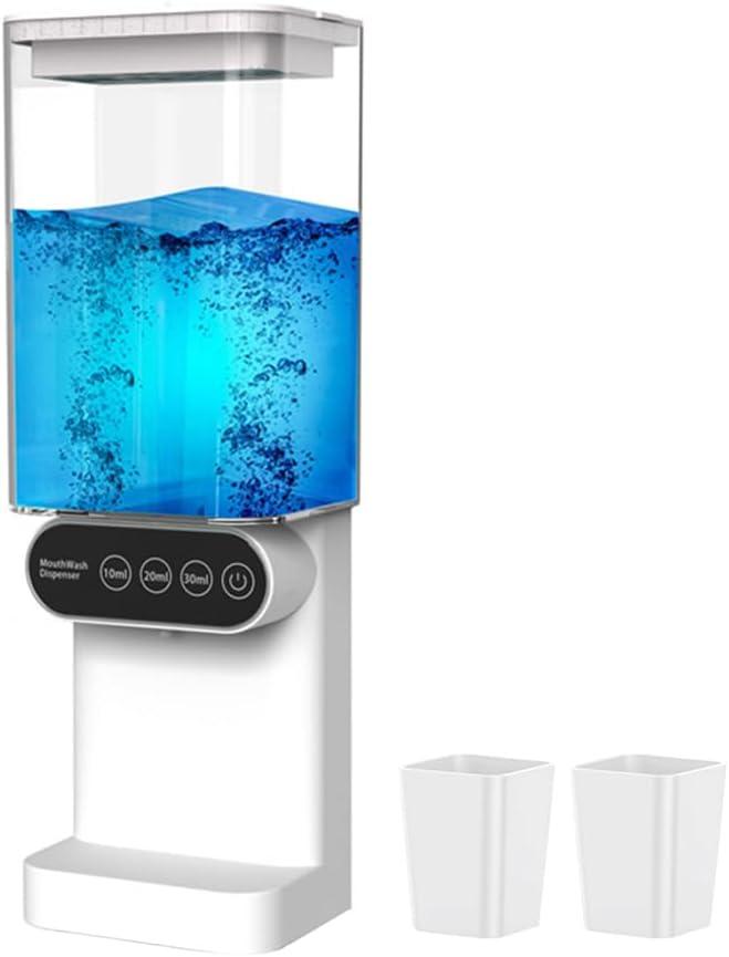 DONGKER Automatic Mouthwash Dispenser,3 Adjustable Dispensing Levels Mouth Wash Dispenser with 700ml Water Tank & 2 Magnetic Cups for Bathroom (White)