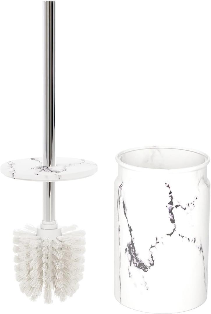 Toilet Brush and Holder Set - Toilet Bowl Brush and Holder with Sturdy Bristles for Thorough Cleaning - Concealed White Bathroom Accessories Toilet Cleaner Brush for Bathroom (Marble Look)