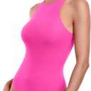 HeyNuts Women's Double Layer High Neck Sleeveless Thong Bodysuit, Ultra Soft Racerback Causal Tank Tops 
Pink M(8/ 10)