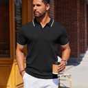 COOFANDY Mens Polo Shirts Short Sleeve Casual Knit Polo Shirt Vintage Golf T Shirts Old Money Tops (Black)