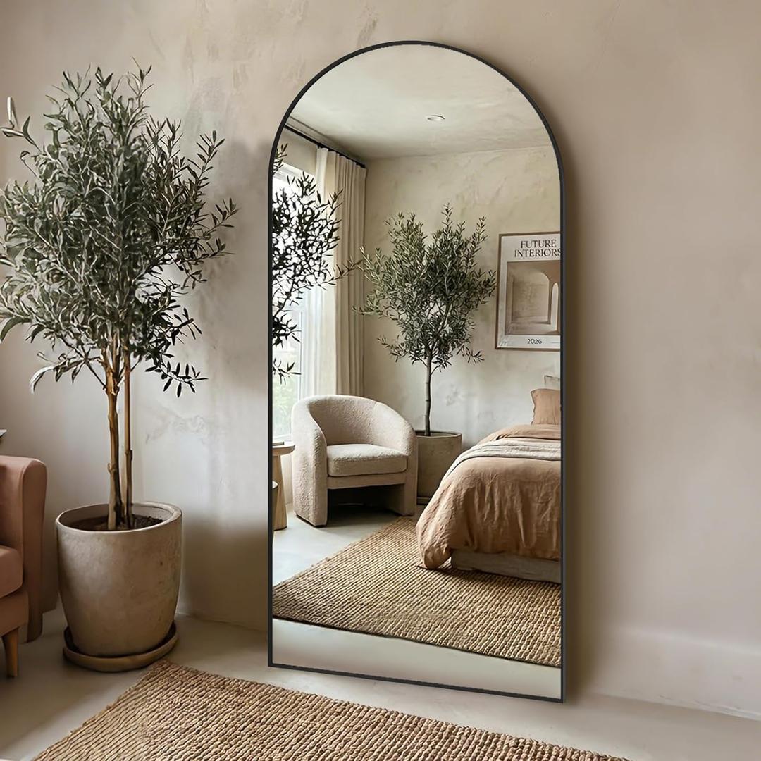 SUNQUEEN 76"x34" Floor Mirror Full Length, Arched Full Length Mirror with Stand, Full Body Mirrors for Bedroom Living Room or Cloakroom Black