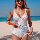 ZAFUL Women's 2 Pieces Tankini Swimsuits V Neck Tummy Control High Waisted Bikini Swimsuits (XL)
