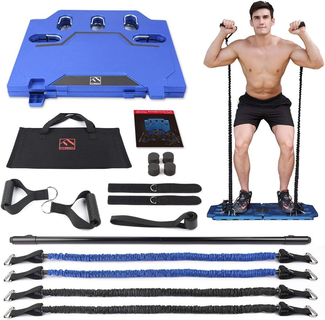 Fitindex Portable Workout Equipment with 20 Gym Accessories.Push Up Board &Plank,Resistance Band with Ab Roller Wheel,Exercise at Home For Men and Women