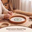 Round Rattan Tray Set with Shell Mosaic Design, Boho Serving Tray, Large Tray (13.78 × 1.09 in), Small Tray (11.81 × 1.18 in)