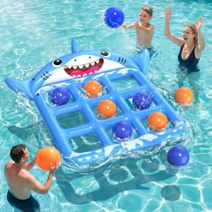 Pool Toys Games for Kids & Adults, 72x54 Giant Inflatable Floating Pool Tic Tac Toe Game with 10 Balls, Pool Game Party Toy Floats for Adults, Teens, Kids, Family, Beach Summer Water Fun
