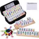 Mexican Train Dominoes Set with 91 Number Tiles, 4 Wooden Racks, Double 12 Dominoes Game Set for Family Fun, Parties, and Travel