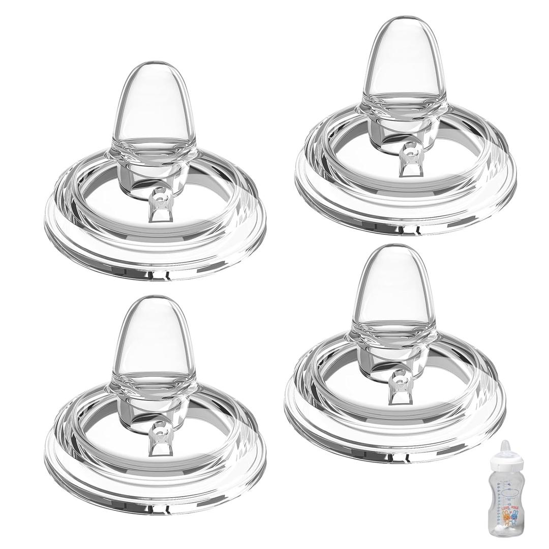 Sippy Spout Nipples for Dr. Browns Wide Neck Baby Bottles, Transition Straw Sippy Cup 100% Food Grade Silicone Soft Nipple, 6m+, Pack of 4