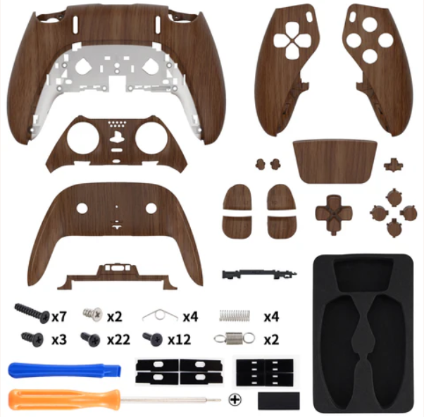 EXTREMERATE CUSTOM REPLACEMENT FULL SET SHELLS WITH BUTTONS FOR PS5 EDGE CONTROLLER - WOOD GRAIN - QRHEGS002