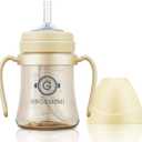 GROSMIMI Spill Proof no Spill Magic Sippy Cup with Straw with Handle for Baby and Toddlers, Customizable, PPSU, BPA Free 6 oz (Butter)