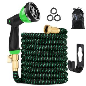 75 ft Expandable Garden Hose - Kink Free Flexible Water Hose with Thumb-Controlled 10-Function Nozzle, 3/4 Solid Connectors, Durable 3750D Fabric, 4-Layer Latex Core