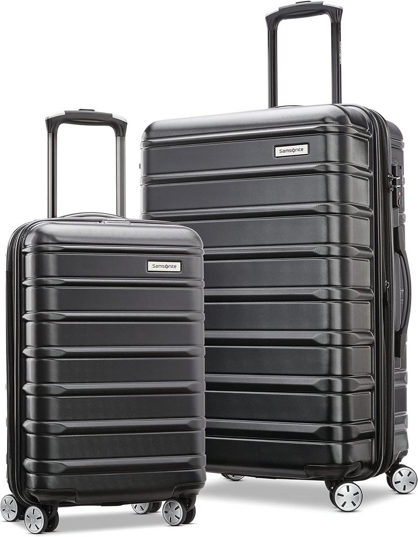 Samsonite Omni 2 Hardside 2 Piece Set - Includes Global Carry-On & Medium Checked Suitcases - 360° Dual Spinner Wheels - Integrated TSA Lock & Expansion - Midnight Black (22" and 24")