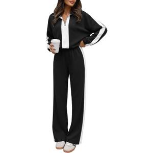 ANRABESS Women's 2 Piece Lounge Set Color Block Tracksuit Sweatsuit, Black, S 