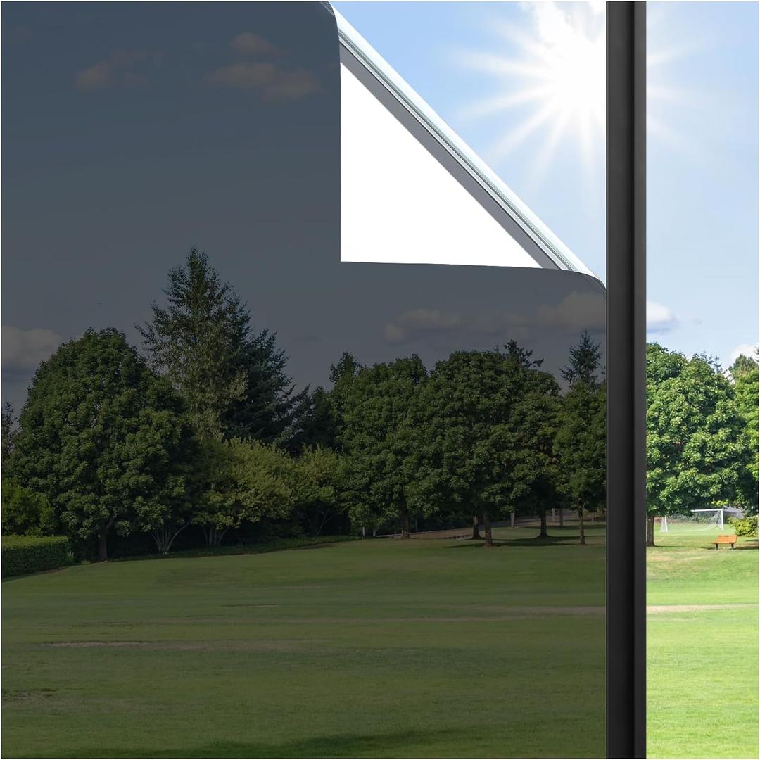 Haton Window Privacy Film One Way Window Tint for Home, Sun UV Blocking Heat Control Reflective Mirror Tinting Film See Out Not in Office Door Coverings, Black-Silver 23.6" x 78.7"