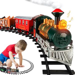 Electric Train Set for Kids Ages 4-8 | Train Set for Kids Ages 4-8 | Battery Powered Trains Sets with Lights & Sounds, Steam Locomotive Engine, Horses & Tracks - Classic Railway Toy Gift