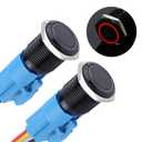 2PCS 16mm Metal Waterproof Anti-Vandal Latching Push Button Switch Self-Locking Black Shell with Pre-Wired Socket Plug for 5/8" Mounting Hole 12V-24V ON Off 5Pins 1NO 1NC Halo Ring LED Light Red (16mm (5/8"))