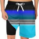 swimsobo Boys Swim Trunks for 5-16 Years Compression Liner Swimsuit Shorts Swimwear Boxer Bathing Suit (Stripe)
