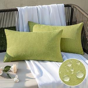 EMEMA Outdoor Throw Pillow Covers Decorative Farmhouse Rectangle Pillowcases Waterproof Cushion Covers Cases for Patio Couch Garden Sofa Home Living Room Set of 2 12x20 Inch Matcha Green