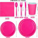 ADXCO 169 Pieces Hot Pink Party Supplies Include Paper Plates Cups Napkins Forks Knives Spoons Waterproof Tablecloth Complete Tableware for Party Decorations