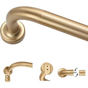 Warm Gold Curtain Rods for Windows 66 to 120",1 Inch Disc Wrap Around Curtain Rod with Aluminum Finials and Brackets,No Screw Disassembly Adjustable Blackout Curved Room Darkening Curtain Rod (66-120")