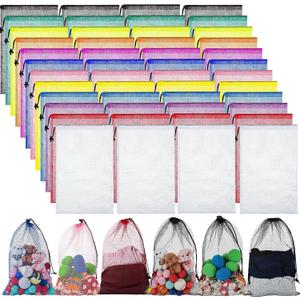 48 Pcs Mesh Laundry Bags Mesh Drawstring Toy Storage Bags, 18 x 12 Inch Drawstring Gym Storage Nylon Stuff Sack Ball Organize for Travel Toy Sports(Vivid Color)