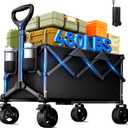 Collapsible Wagon Cart with Universal Wheels, 480LBS Wagons Carts Heavy Duty Collapsible Wagon with Cup Holders, Utility Beach Carts for Camping, Garden, Shopping, Fishing, Sports (Black)