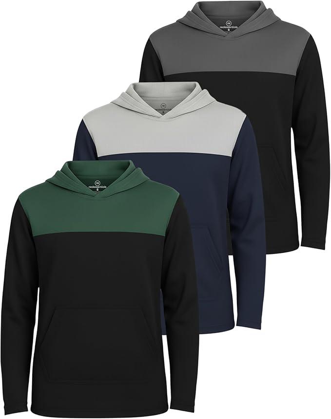 Real Essentials 3 Pack: Boys Hoodies – Youth Mesh Long Sleeve Sweatshirts with Pocket for Kids & Teens, 3XL