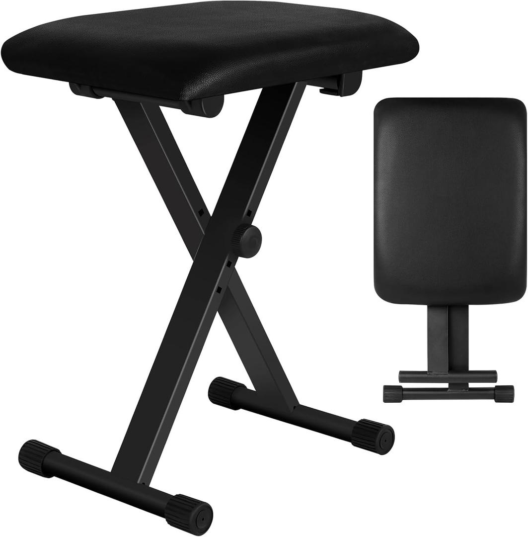 Piano Bench, Adjustable Keyboard Bench, X-Shaped Portable Piano Bench, Padded Music Bench Foldable Keyboard Stool, Non-Slip and Waterproof, Suitable for Children and Adults, 23.6 x 15.7 x 2.3 inches