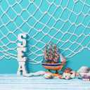 Unittype 6 Pcs Fish Net Decorative and Tablecloth Set, Cotton Fishnet and Plastic Table Cover Decorations Set for Nautical Themed Party Baby Shower Pirate Decorations Mermaid Party(Turquoise)