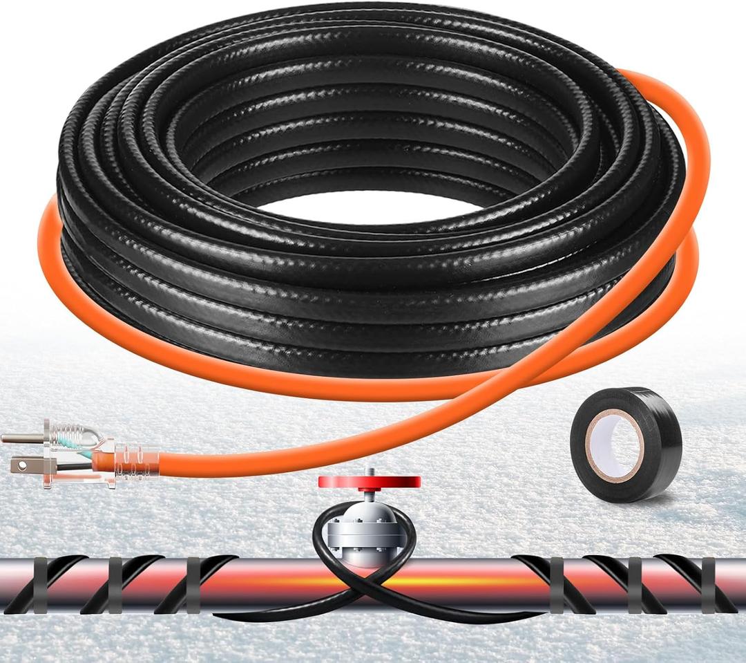 PBPHX 30FT Heat Tape for Water Pipes,Heating Cable for Pipe Freeze Protection,Water Pipe Insulation/Roof Snow De-Icing,Deicing Heating Cable,with Mounting Buckle (30FT)
