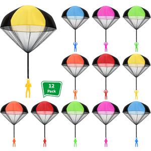 Sratte 12 Pieces Parachute Toy Hand Throw Flying Toys Parachute Men Toy Parachute Figures for Christmas Outdoor Landing Gifts, No Battery Nor Assembly Required (Simple Style)