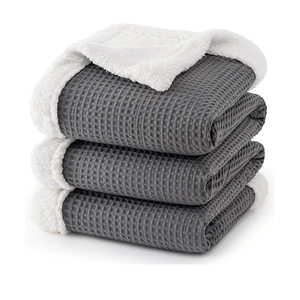 PHF Waffle Sherpa Blanket Queen Size, 90x90 Inches Luxury Plush Flannel Fleece Blanket for Winter, No Shed No Pilling, Cozy Soft & Reversible Waffle Weave Bedding for Home Decor, Grey