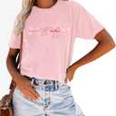 Bows Shirts for Women Cute Pink Bow Ribbon Aesthetic Coquette T-Shirt Short Sleeve Casual Summer Tee Top (Pink, M)