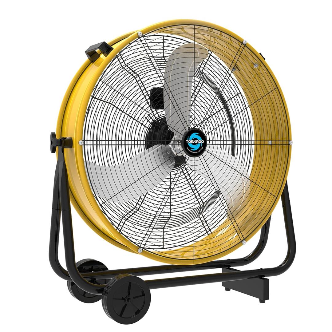 Tornado 24" High Velocity Drum Fan - Heavy Duty Metal Fan for Commercial & Industrial Use, 7700 CFM, 3 Speeds, 1/3 HP, 8 FT Cord, ETL Safety Listed