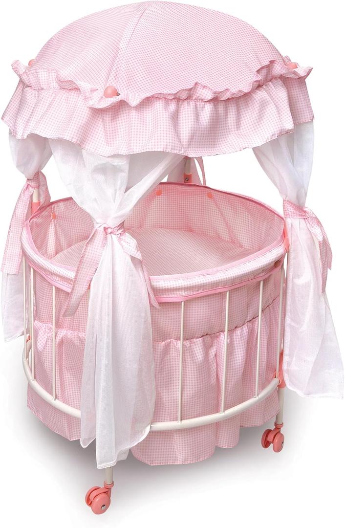 Badger Basket Pavilion Doll Bed for Dolls - Includes Padded Mat - Durable, Stylish Toy Furniture with Canopy for Pretend Play & Dcor for Kids Ages 3+ - Pink, 18