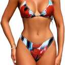 Verdusa Women's 2 Piece Tie Dye Floral Halter Triangle Bikini Sets Backless Tied Swimsuit L