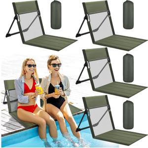 Karenhi 4 Pcs Foldable Poolside Chairs Portable Beach Chair Folding Seat for Edge of Pool Provide Back Support with Carry Bag for Adults Traveling Camping Picnic Lawn