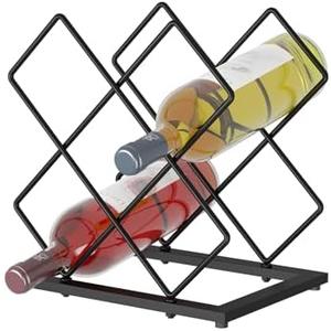 KOKSTOP Countertop Wine Rack, 6 Bottles Wine Storage Capacity, Modern Corner Metal Wine Bottle Holder for Bar, Cabinet, Pantry, Tabletop Wine Racks for Cup and Water Bottle – Black