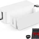 Cable Management Box Organizer, Pack of 2 Wire Concealer to Cover Hide Surge Protector & Power Strip on Desk Floor, with 5 Cord Fastening Tapes for Office, Home, Kitchen (Ice White)