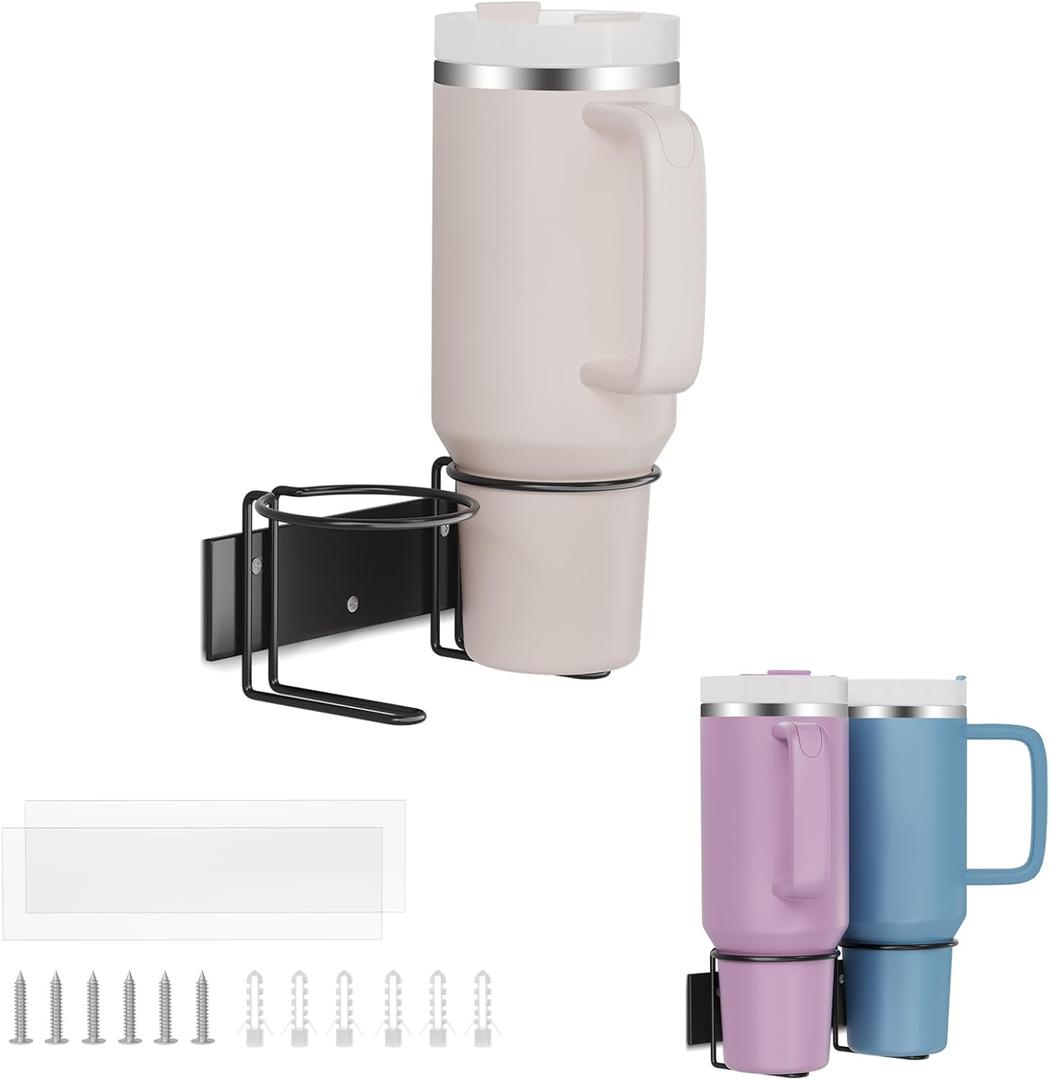 Water Bottle Organizer for Stanley Tumbler, Stainless Steel Wall Mount Cup Holder Fit for Stanley 40/30 oz, Self Adhesive or Drilling Cup Holders for Kitchen Organizer and Storage,1PC (Black)