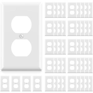ELEGRP Duplex Receptacle Outlet Covers, 1-Gang Standard Size Wall Plates, Unbreakable Polycarbonate Dual Outlet Faceplates Covers, UL Listed, Color-matched Screws Included (50 Pack, Glossy White)