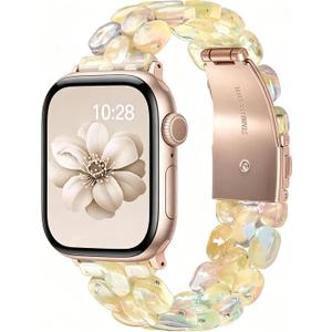 V-MORO Resin Band Compatible with Apple Watch 42mm/41mm/40mm/38mm Women Fashion Dressy Strap Bracelet lightweight Wristband for iWatch Bands Series 11 10 9 8 7 6 5 4 3 2 1 SE(Aurora Citrine)