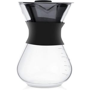 Yosoo Elegant Pour Over Coffee Maker Set, Reusable Stainless Steel Filter Dripper with Glass Carafe for Manual Drip Coffee Brewing